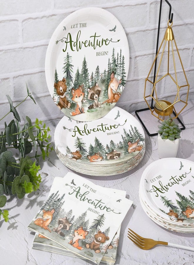 Whaline 72Pcs Let The Adventure Begin Party Supplies Baby Shower Plates Napkins Tableware Set Adventure Awaits Disposable Tableware For Baby Shower Birthday Adventure Party Table Decor Serve 24 - Image 5